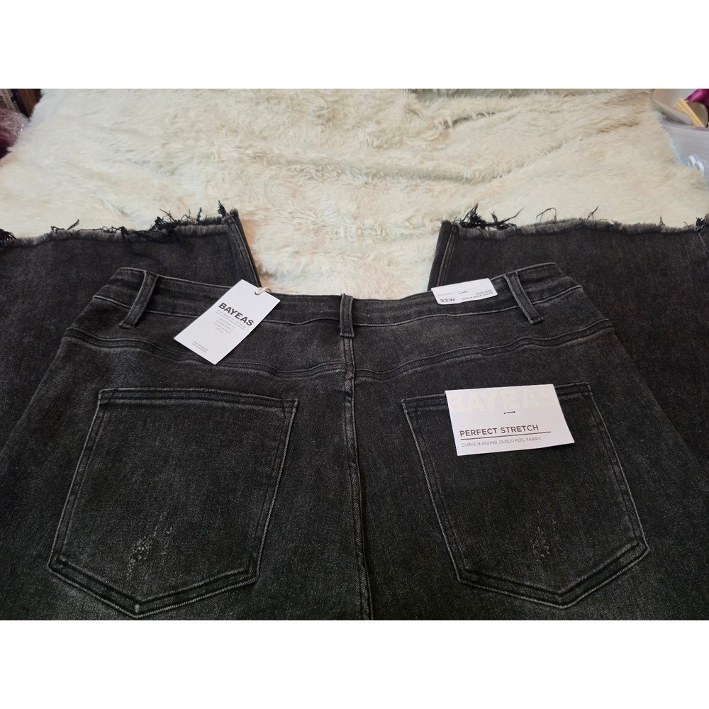 Bayeas High Rise Ankle Wide Leg Jeans Washed Black 22W Plus Size BYW8125-P NEW - Picture 7 of 7